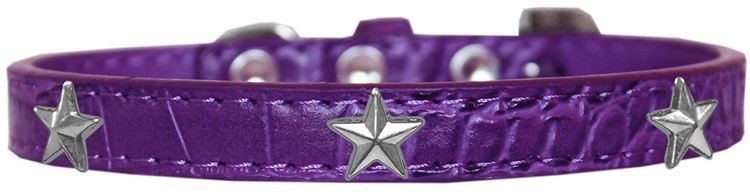 Silver Star Widget Croc Dog Collar Purple Size 18